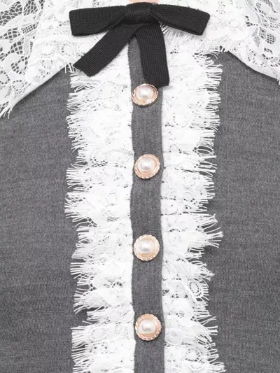 Self-portrait Self Portrait Knitted Wool Cardigan With Lace Collar In Grey In Gray