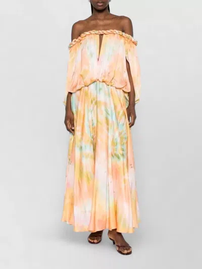 Zimmermann Luna Twist Off-the-shoulder Cutout Gathered Printed Silk-satin Maxi Dress In Pink