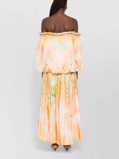 Zimmermann Luna Twist Off-the-shoulder Cutout Gathered Printed Silk-satin Maxi Dress In Pink