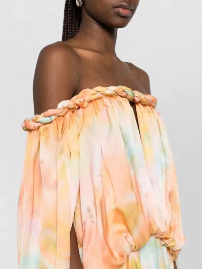 Zimmermann Luna Twist Off-the-shoulder Cutout Gathered Printed Silk-satin Maxi Dress In Pink