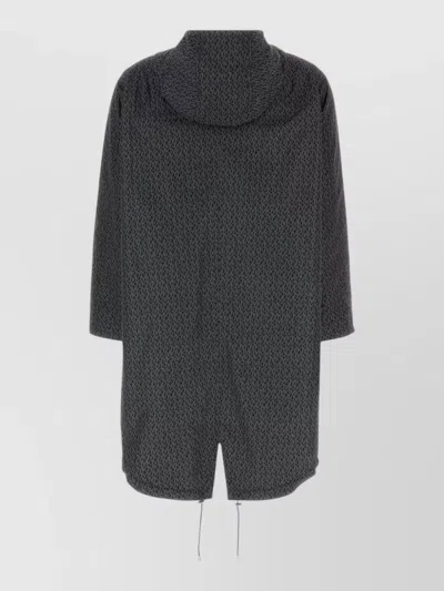 Michael Kors Long Hooded Parka Patterned Design Drawstring Hem In Black