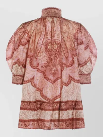 Zimmermann Tapestry-print Burgundy Silk Habotai Wanderlust Blouse In Pink