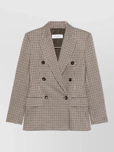 Max Mara Tailored Houndstooth Jacket Structured Shoulders In Brown