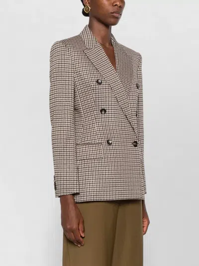 Max Mara Tailored Houndstooth Jacket Structured Shoulders In Brown
