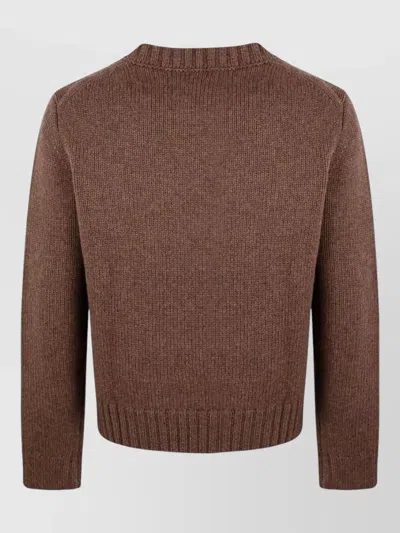 Studio Nicholson Knit Crew Neck Sweater Ribbed Cuffs Hem In Brown