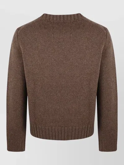 Studio Nicholson Knit Crew Neck Sweater Ribbed Cuffs Hem In Brown