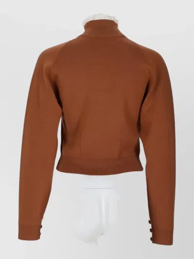 Chloé Wool Knit Mock Neck Lace Pullover In Brown