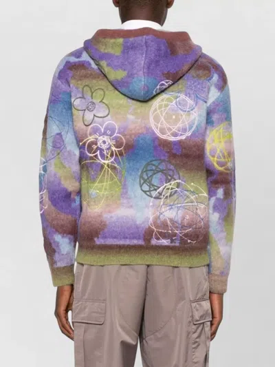 Kenzo Hooded Wool Blend Top Abstract Pattern In Multi