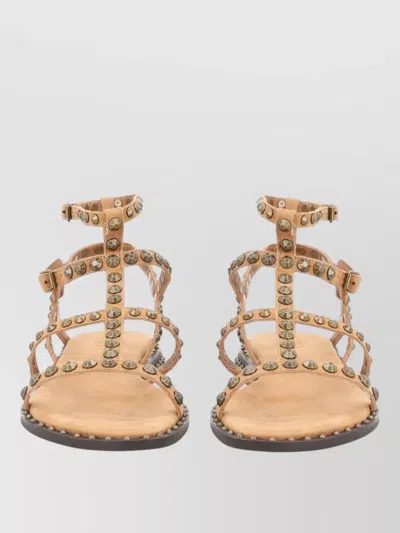 Ash Precious Flat Sandals Ankle Strap Studs In Neutral
