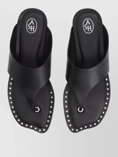 Ash Genius Leather Studded Thong Sandals In Black