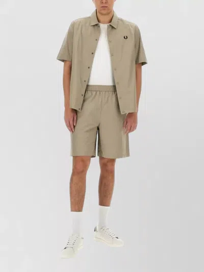 Fred Perry Cotton Bermuda Shorts Relaxed Knee Length In Gray