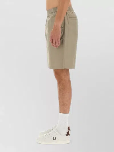 Fred Perry Cotton Bermuda Shorts Relaxed Knee Length In Gray