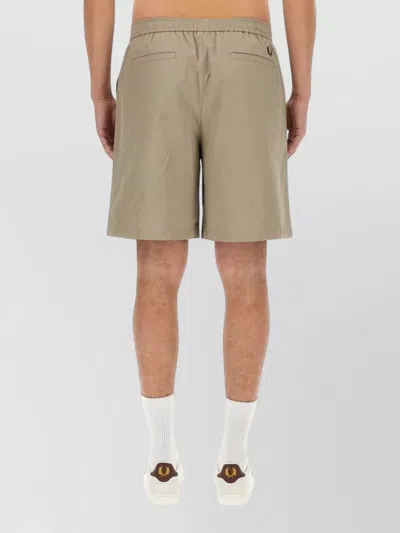 Fred Perry Cotton Bermuda Shorts Relaxed Knee Length In Gray