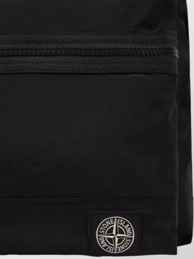 Stone Island Backpack Adjustable Straps Front Zip Pocket Handle In Black