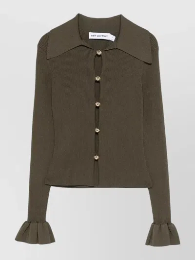 Self-portrait Oversized Collar Keyhole Button-front Shirt In Green