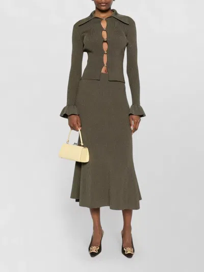 Self-portrait Oversized Collar Keyhole Button-front Shirt In Green