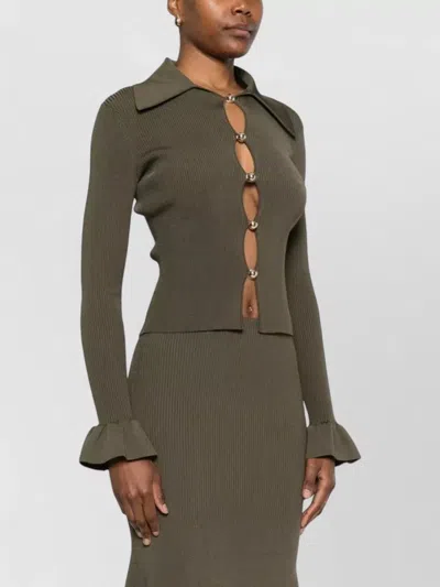 Self-portrait Oversized Collar Keyhole Button-front Shirt In Green
