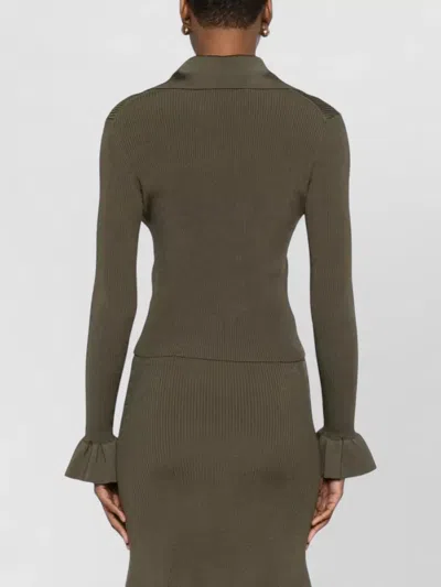 Self-portrait Oversized Collar Keyhole Button-front Shirt In Green