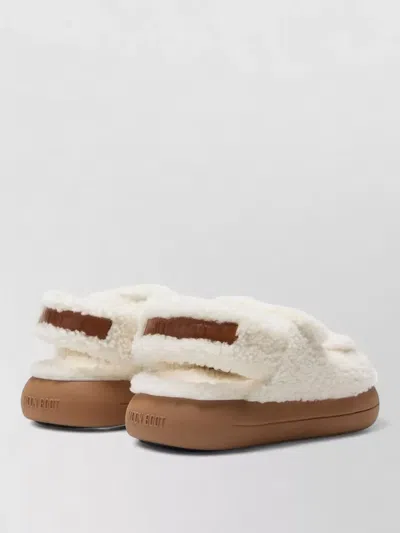 Moon Boot Platform Sandals Double Straps Shearling Upper In Neutral