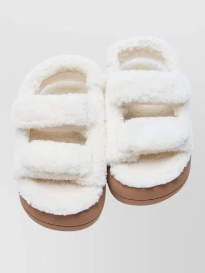 Moon Boot Platform Sandals Double Straps Shearling Upper In Neutral