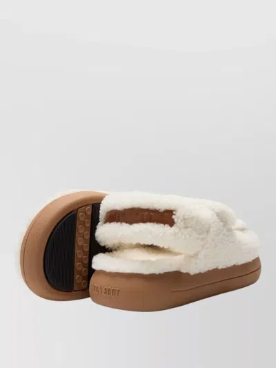 Moon Boot Platform Sandals Double Straps Shearling Upper In Neutral