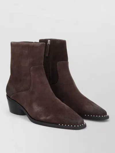 Ash Hasley Ankle Boots Block Heel Studs In Brown