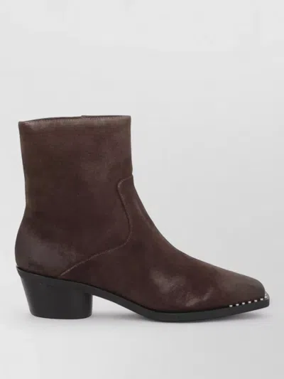 Ash Hasley Ankle Boots Block Heel Studs In Brown