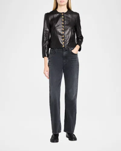R13 Front-snap Leather Jacket In Black