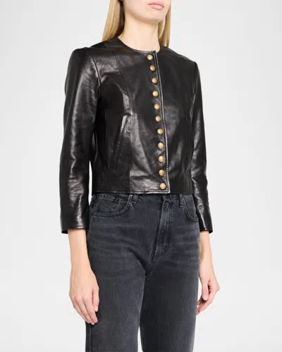 R13 Front-snap Leather Jacket In Black
