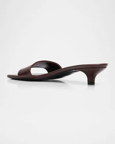 Totême Toteme Slim Kitten Heel Lizard Embossed Slide Sandal In Brown
