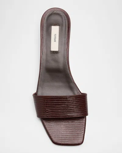 Totême Toteme Slim Kitten Heel Lizard Embossed Slide Sandal In Brown