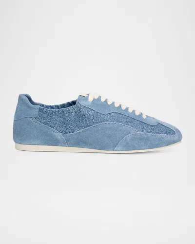 Simkhai Georgie Elasticized Denim Leather Sneaker In Blue