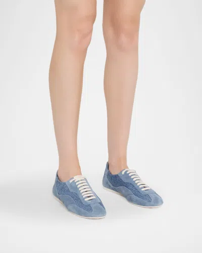 Simkhai Georgie Elasticized Denim Leather Sneaker In Blue