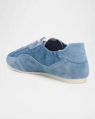 Simkhai Georgie Elasticized Denim Leather Sneaker In Blue