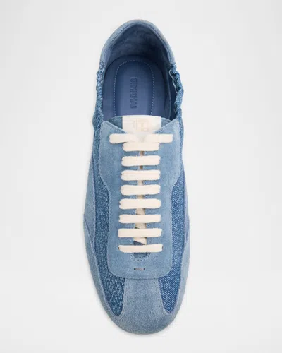 Simkhai Georgie Elasticized Denim Leather Sneaker In Blue