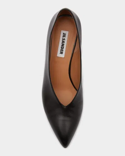 Jil Sander Arc Leather Pumps Low Wedge Heel In Black