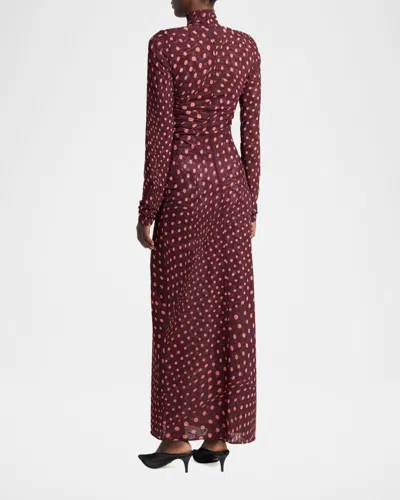 Stella Mccartney Turtleneck Polka Dot Mesh Long-sleeve Maxi Dress In Burgundy