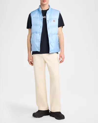 Moncler Baby Bernard Quilted Down Vest With High Collar In Blue