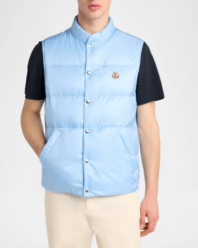 Moncler Baby Bernard Quilted Down Vest With High Collar In Blue
