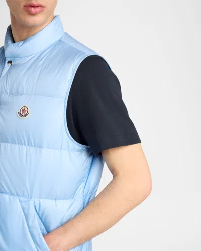 Moncler Baby Bernard Quilted Down Vest With High Collar In Blue