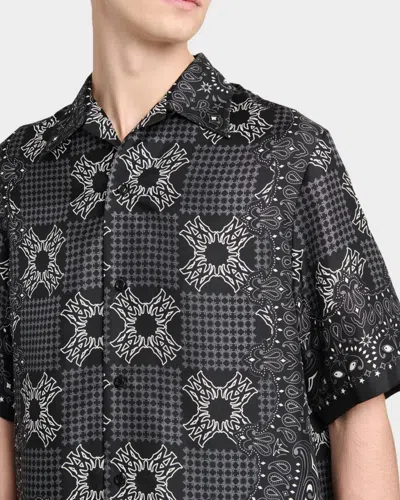 Amiri Silk Bowling Shirt With Cuban Collar And All-over Geometric Print In Black