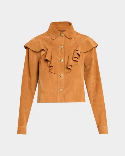 Ulla Johnson Matilde Ruffle Suede Jacket In Brown