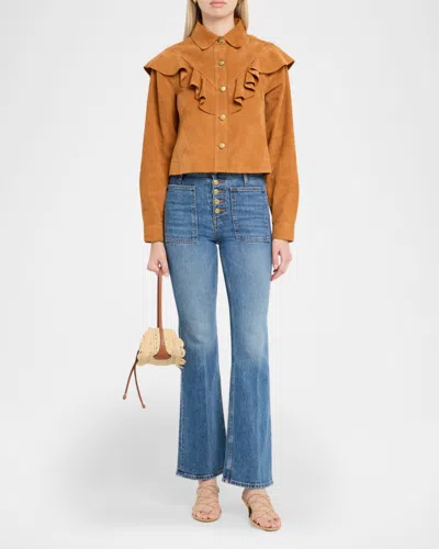 Ulla Johnson Matilde Ruffle Suede Jacket In Brown