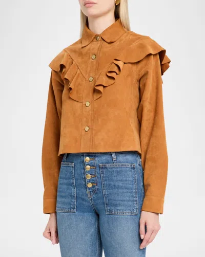 Ulla Johnson Matilde Ruffle Suede Jacket In Brown