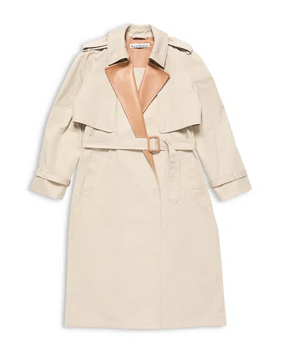 Acne Studios Belted Leather Lapel Trench Coat In Neutral