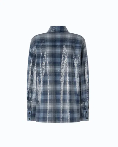 Pinko Overshirt With Check Pattern And Sequins In Blue