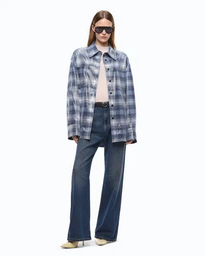 Pinko Overshirt With Check Pattern And Sequins In Blue