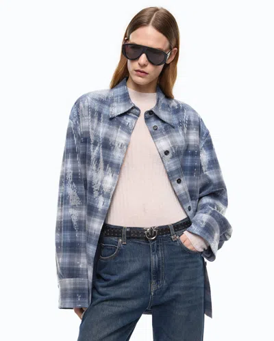 Pinko Overshirt With Check Pattern And Sequins In Blue