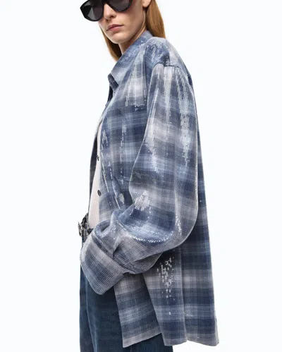 Pinko Overshirt With Check Pattern And Sequins In Blue