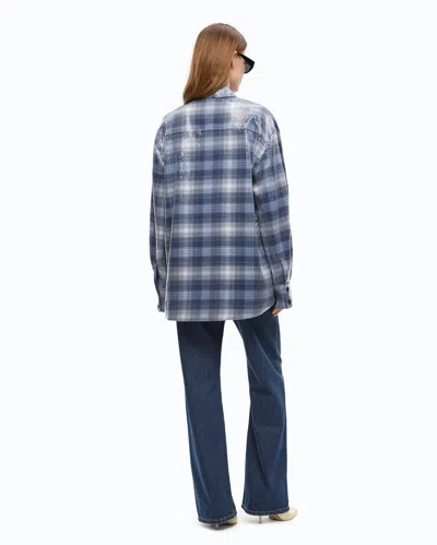 Pinko Overshirt With Check Pattern And Sequins In Blue